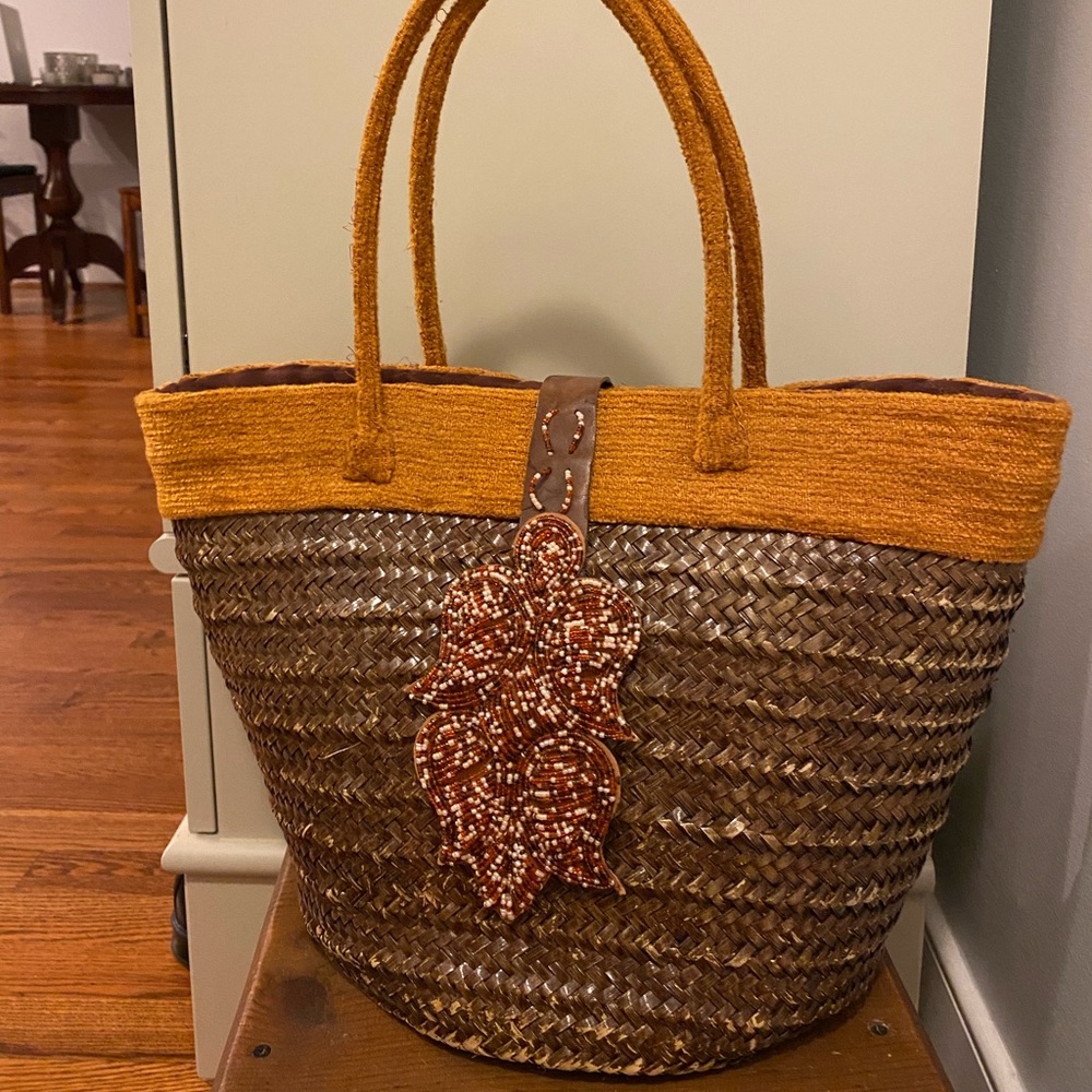 Brown distressed basket purse